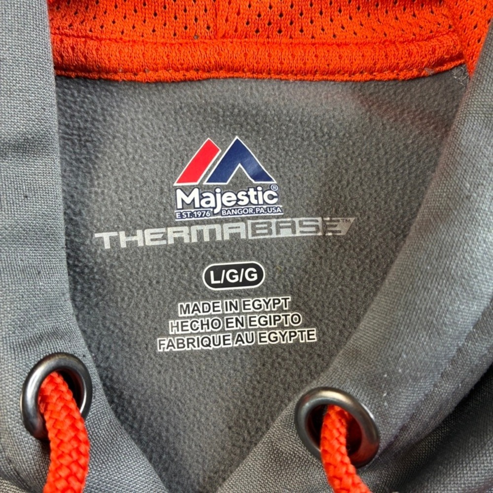 Majestic Denver Broncos NFL Therma Base Hoodie Mens‎ Large Grey Orange Pullover - Picture 4 of 16